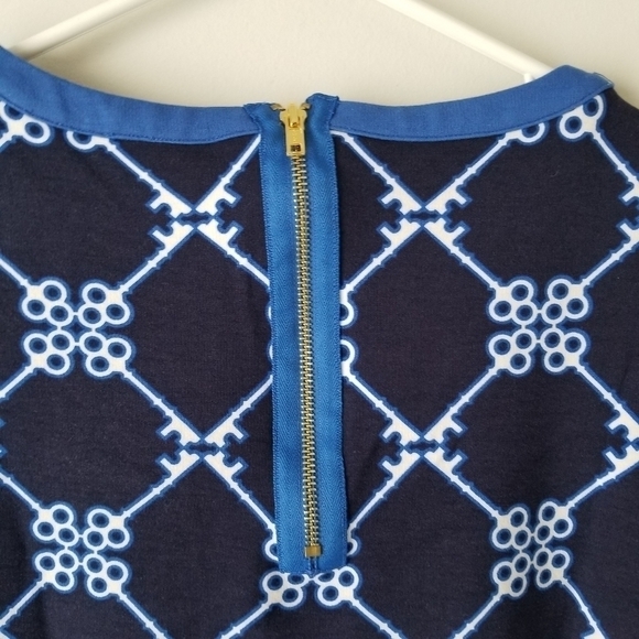 Crown & Ivy Blue/Navy Nautical Key Print 3/4 Sleeves Midi Shift Dress Size XS - Picture 5 of 12